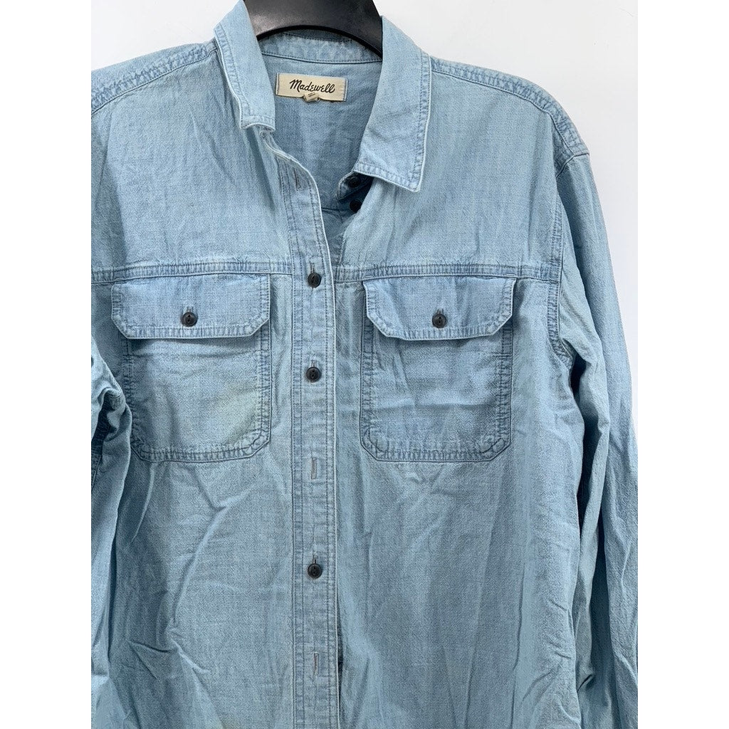 MADEWELL Women's Blue Chambray Button-Up Long Sleeve Workshirt SZ M