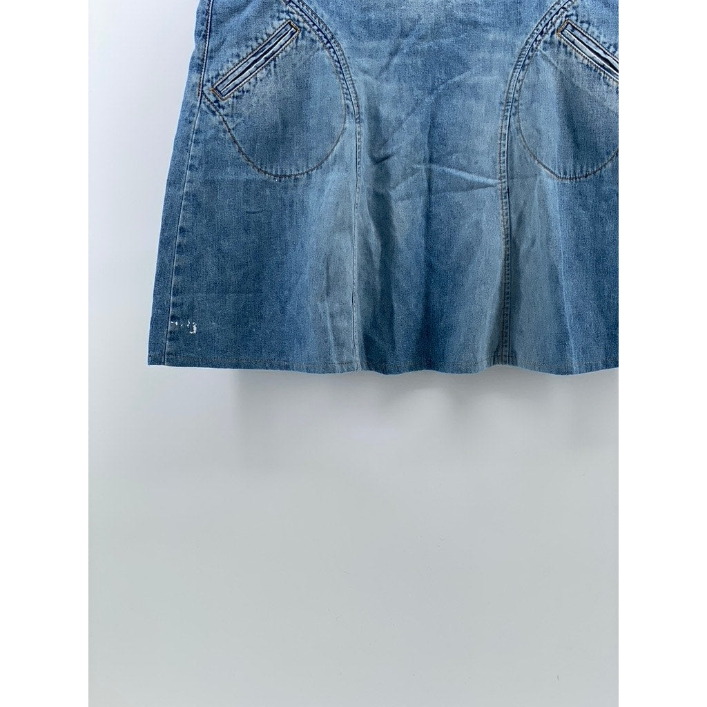 BILLABONG Women's Blue Denim Side-Button Low-Rise A-Line Mini Skirt SZ S