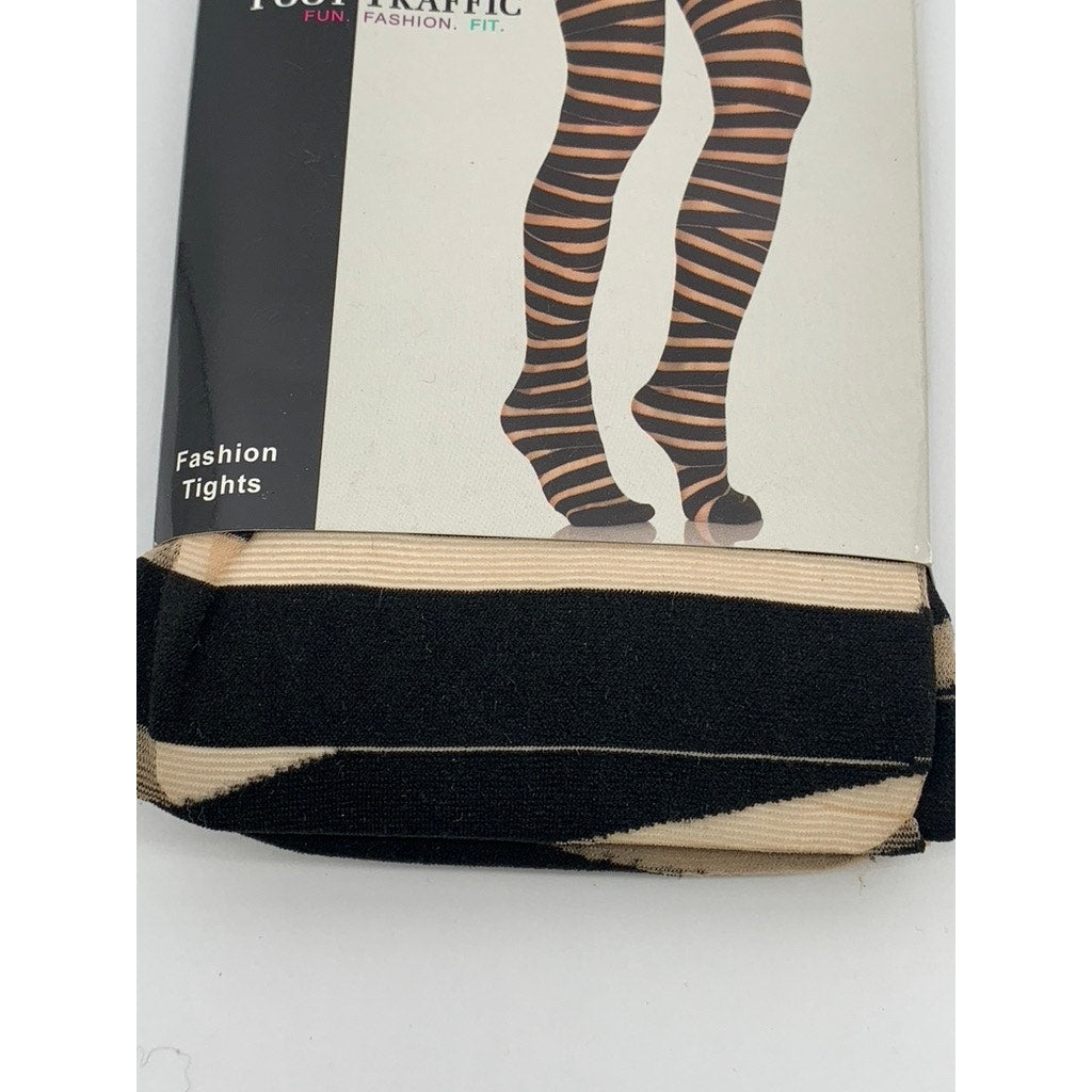 FOOT TRAFFIC Women’s Nude Sheer Striped Pull-On Footed Tights SZ OS