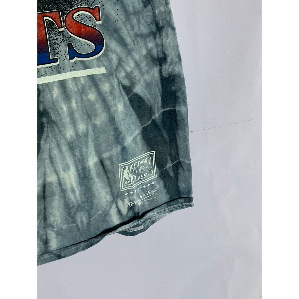 MITCHELL & NESS Men's Blue/White Tie-Dye New Jersey Nets Crewneck T-Shirt SZ M