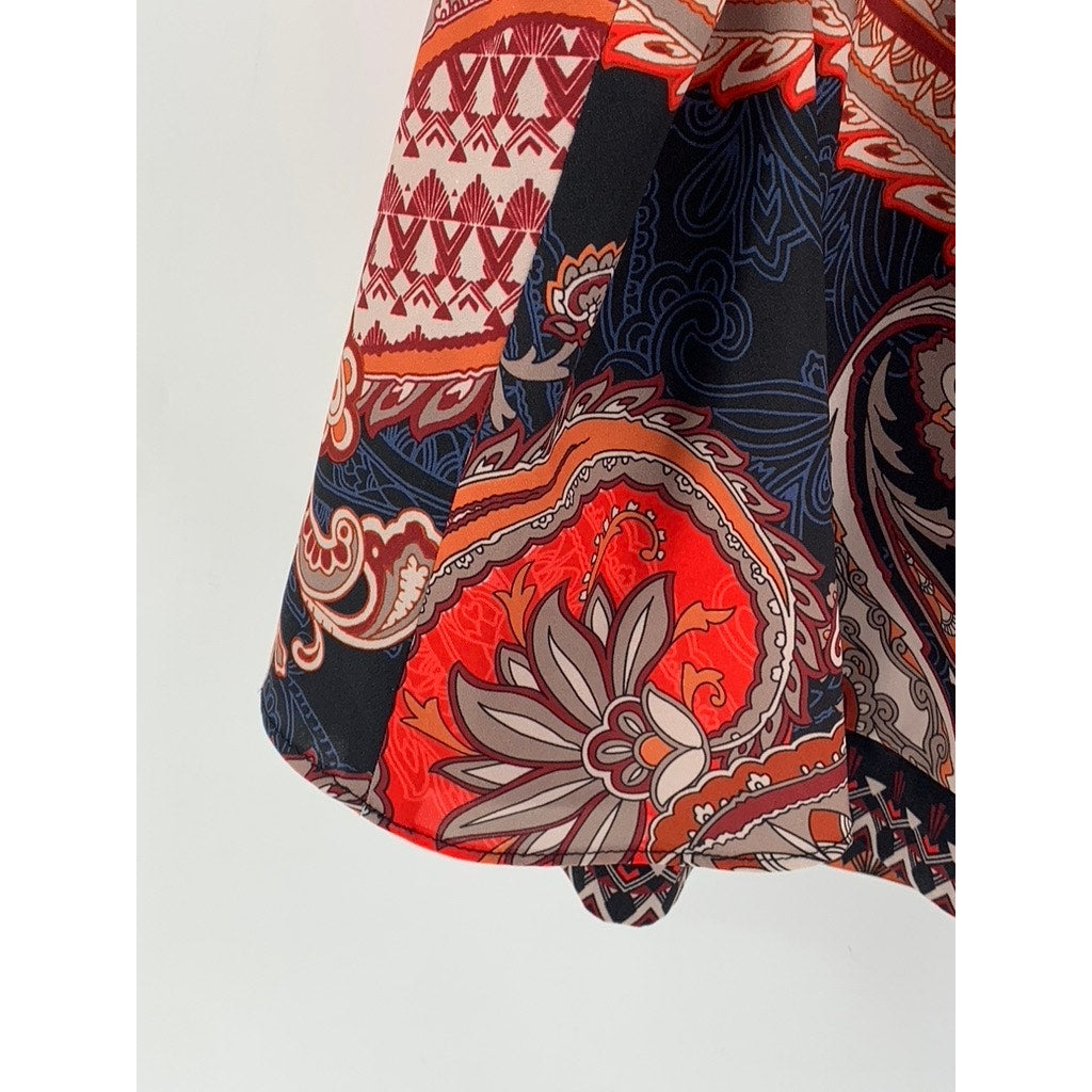 NEW YORK & COMPANY Women's Red Paisley Print Long Bell Sleeve Top SZ M