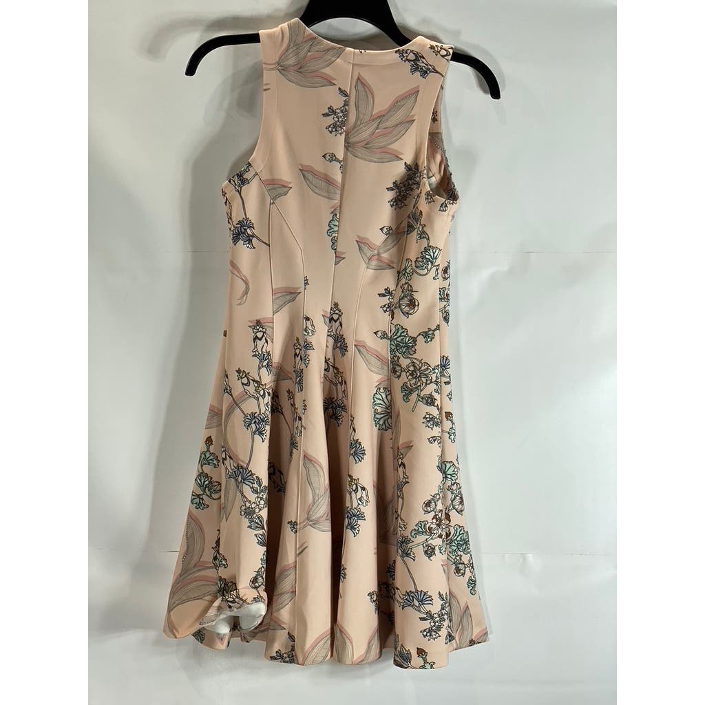 BAR III Women's Beige Floral Sleeveless Front-Zipper Fit & Flare Mini Dress SZ S