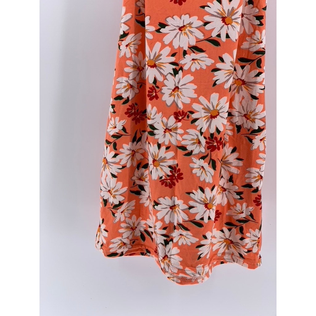 BUZZ Women's Orange Daisy Floral Scoop-neck Cross-Back A-Line Midi Dress SZ L