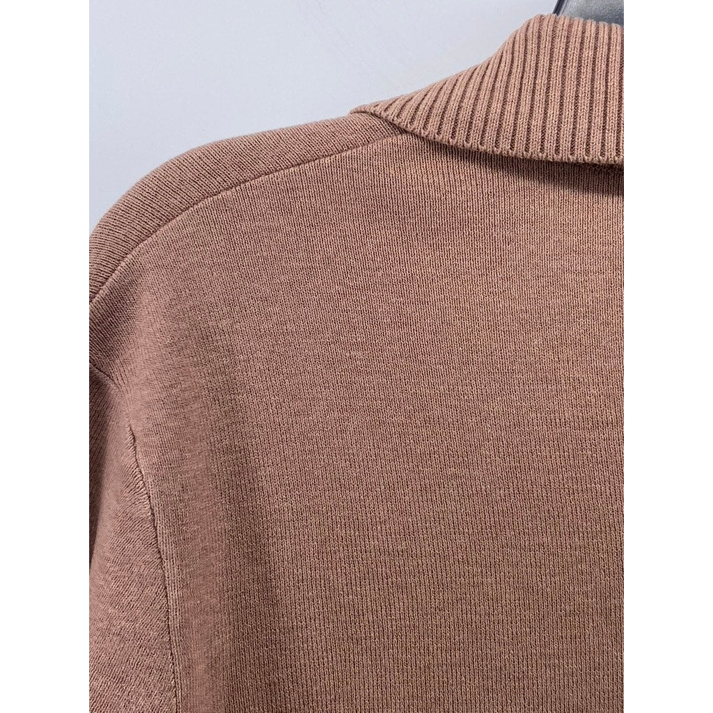MNG Men's Tan Regular-Fit Rib-Knit Short Sleeve Polo Shirt SZ M