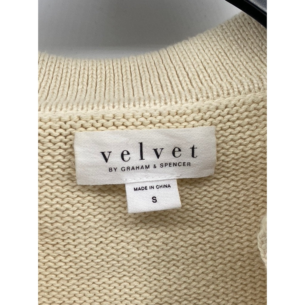 VELVET By GRAHAM & SPENCER Women's Beige-Black Striped Knit Sweater Polo SZ S