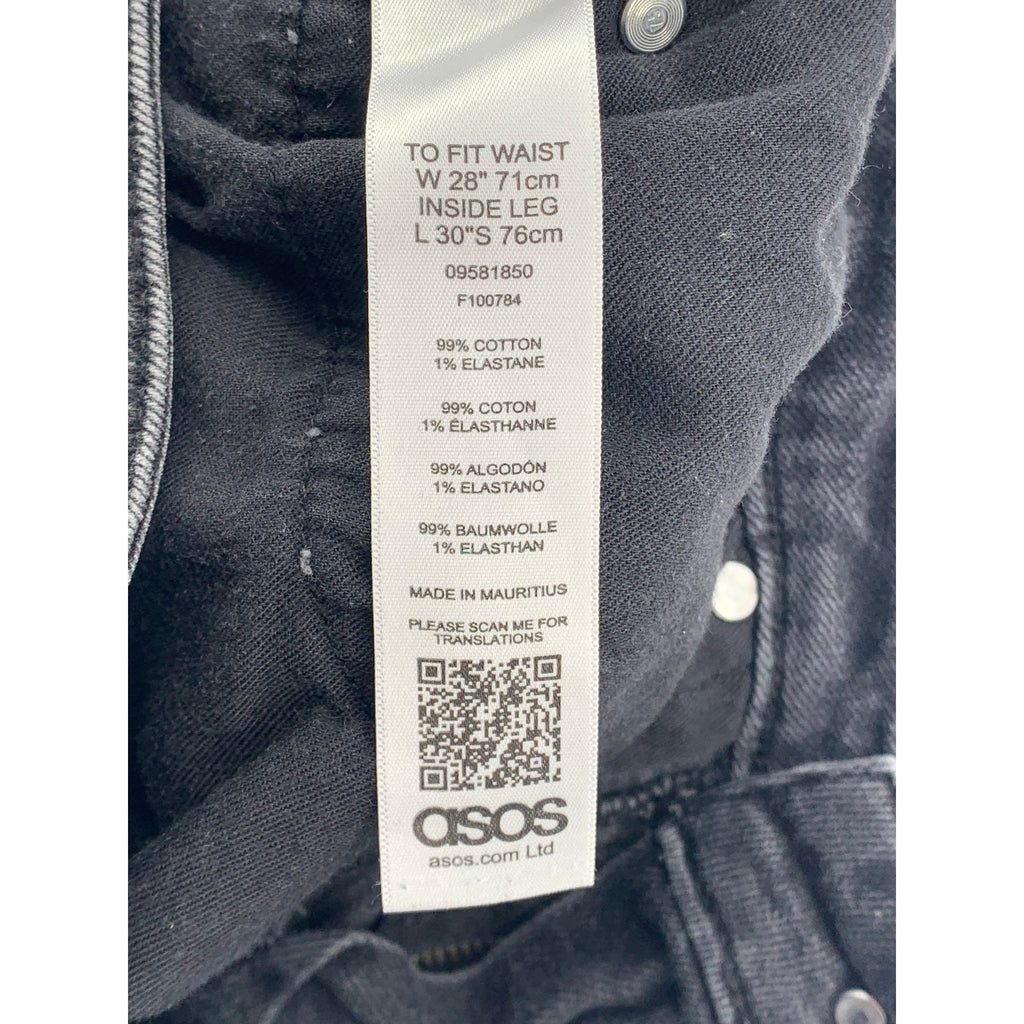 ASOS Women's Black Denim Distressed High-Rise Slim-Leg Regular-Fit Jeans SZ 28