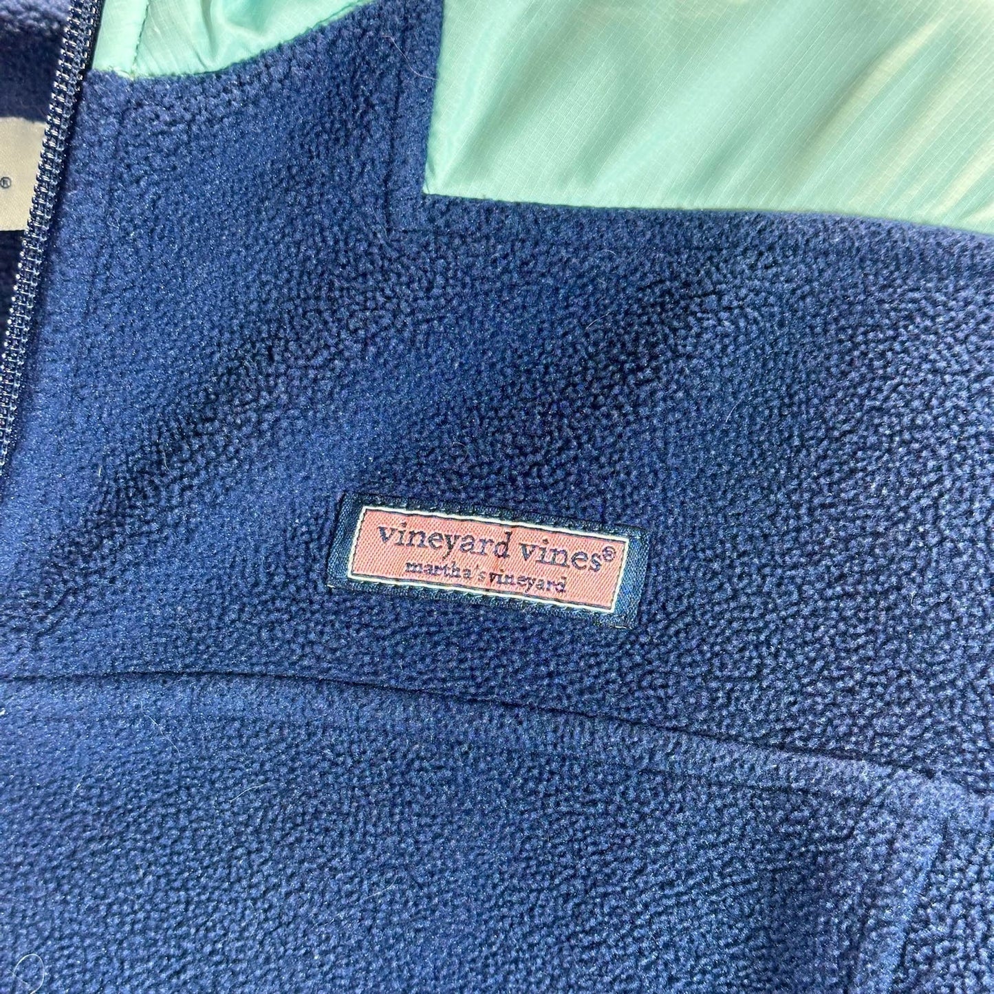 VINEYARD VINES Women's Navy/Aqua Fleece Quarter-Zip Pull-Over Sweatshirt SZ S