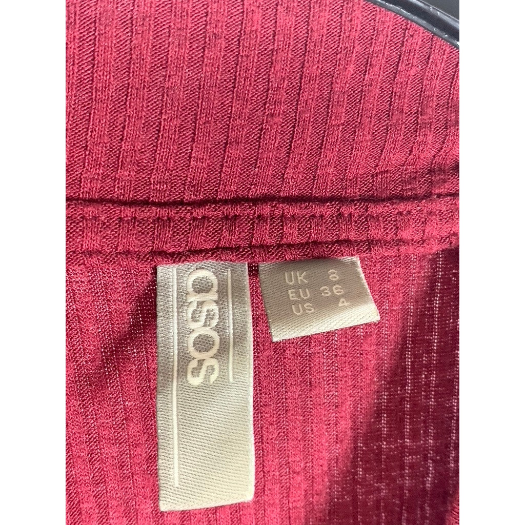 ASOS Women's Burgundy Ribbed Mock-Neck Sleeveless Ribbed Front-Slit Dress SZ 4