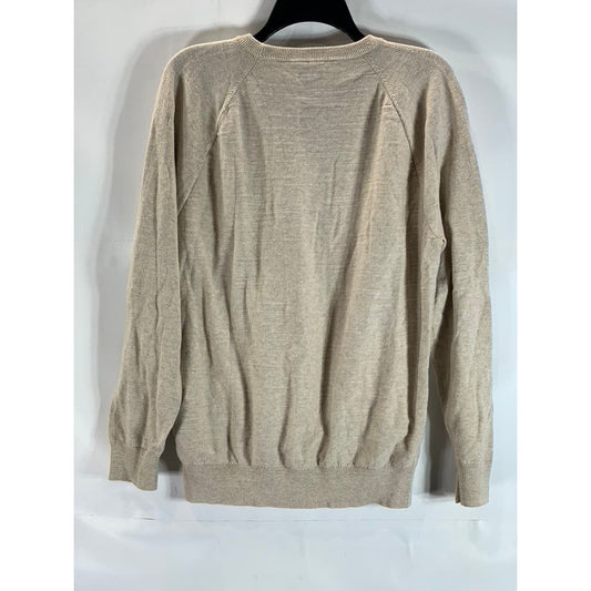 J. CREW Men's Beige Cotton Crewneck Raglan Long Sleeve Pullover Sweater SZ L