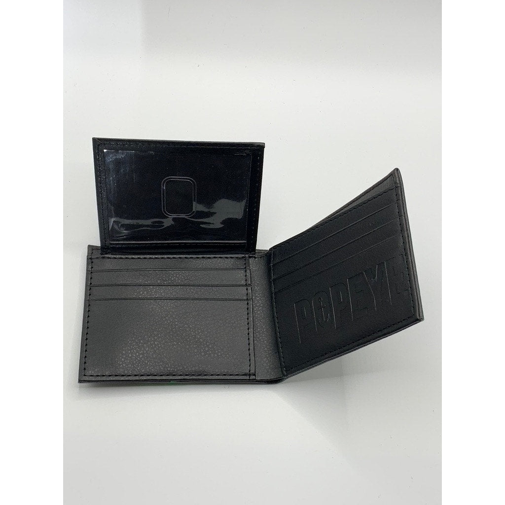 POPEYE THE SAILOR THE LEGEND Men's Black Faux-Leather Bi-Fold Flush Wallet