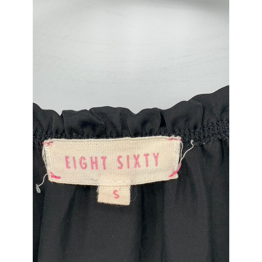 EIGHT SIXTY Women's Black Sheer Ruffle Long Sleeve Tie-Neck Top SZ S