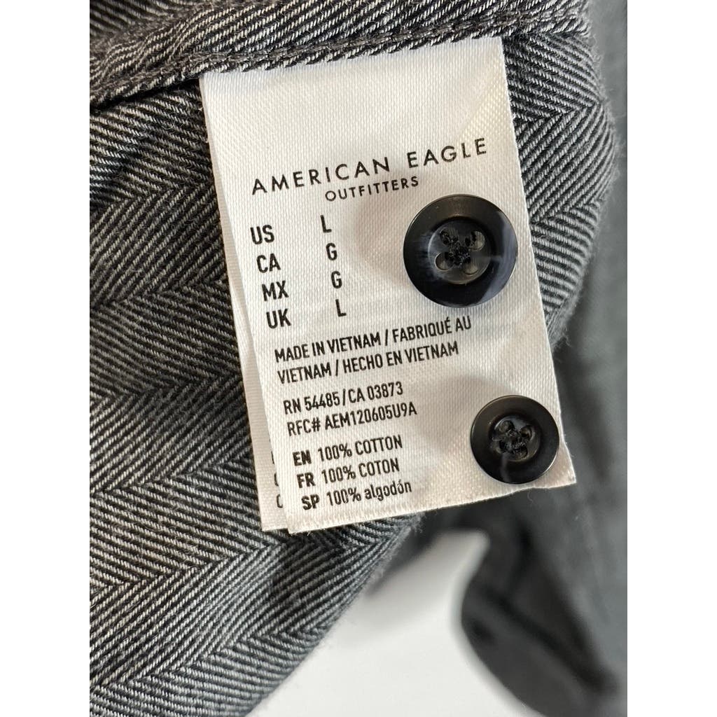 AMERICAN EAGLE Men's Charcoal Herringbone Button-Up Long Sleeve Shirt SZ L