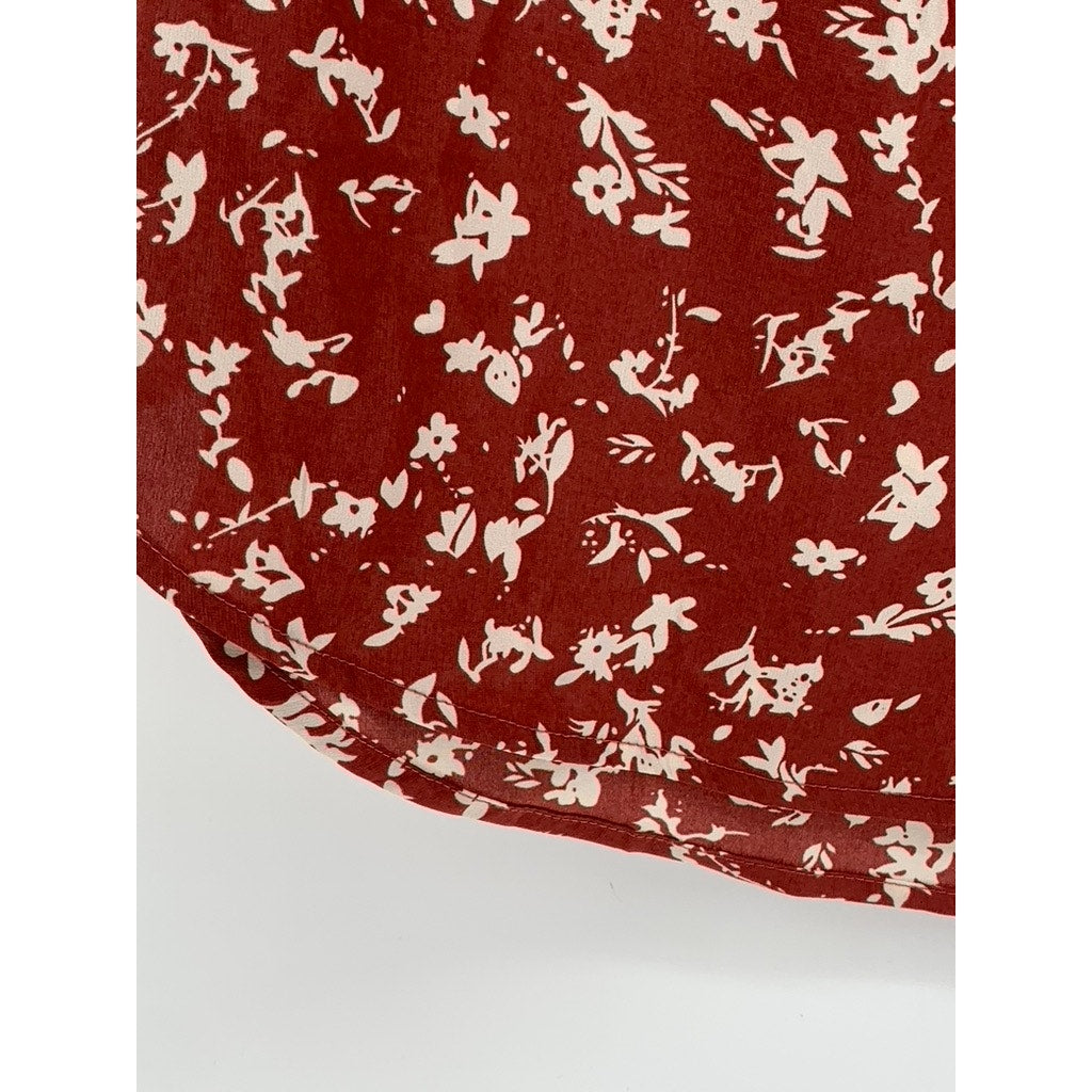 FUN 2 FUN Women's Burnt Orange Kaden Floral Pleated Short Sleeve Top SZ XL
