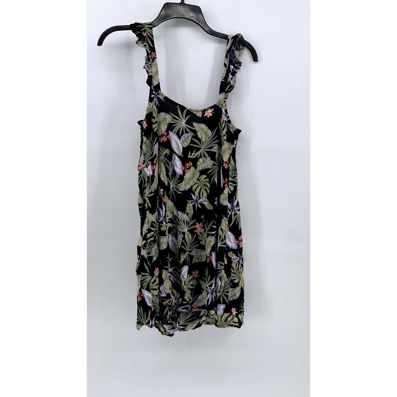 FOREVER 21 Women's Black-Floral Button A-Line Mini Dress SZ M