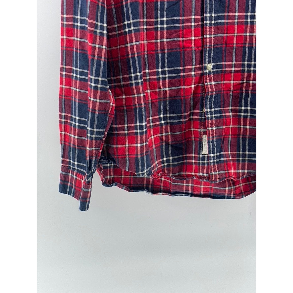 J.CREW Men's Red-Blue Plaid Vintage Oxford Button-Up Long Sleeve Shirt SZ L