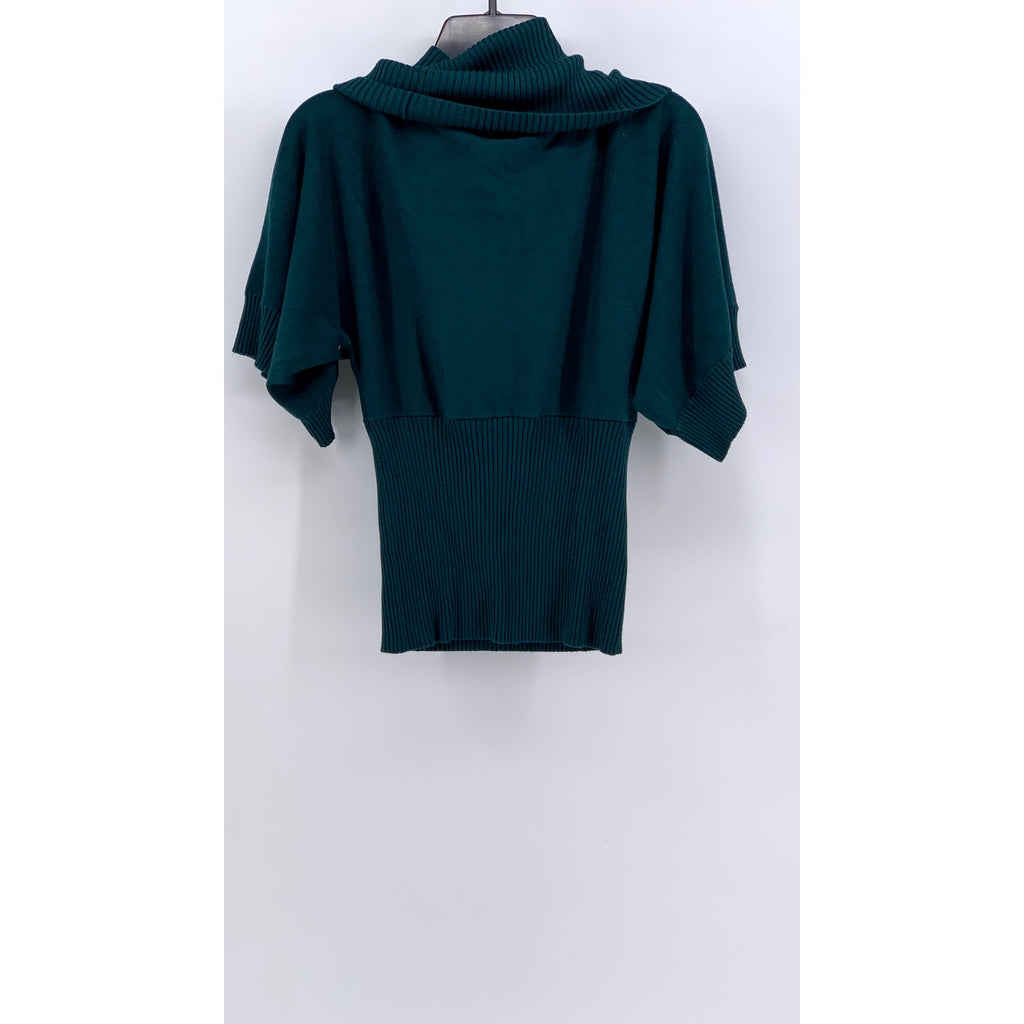 SPENSE Women's Dark Green Fold-Over Neck Short Sleeve Sweater Top SZ S