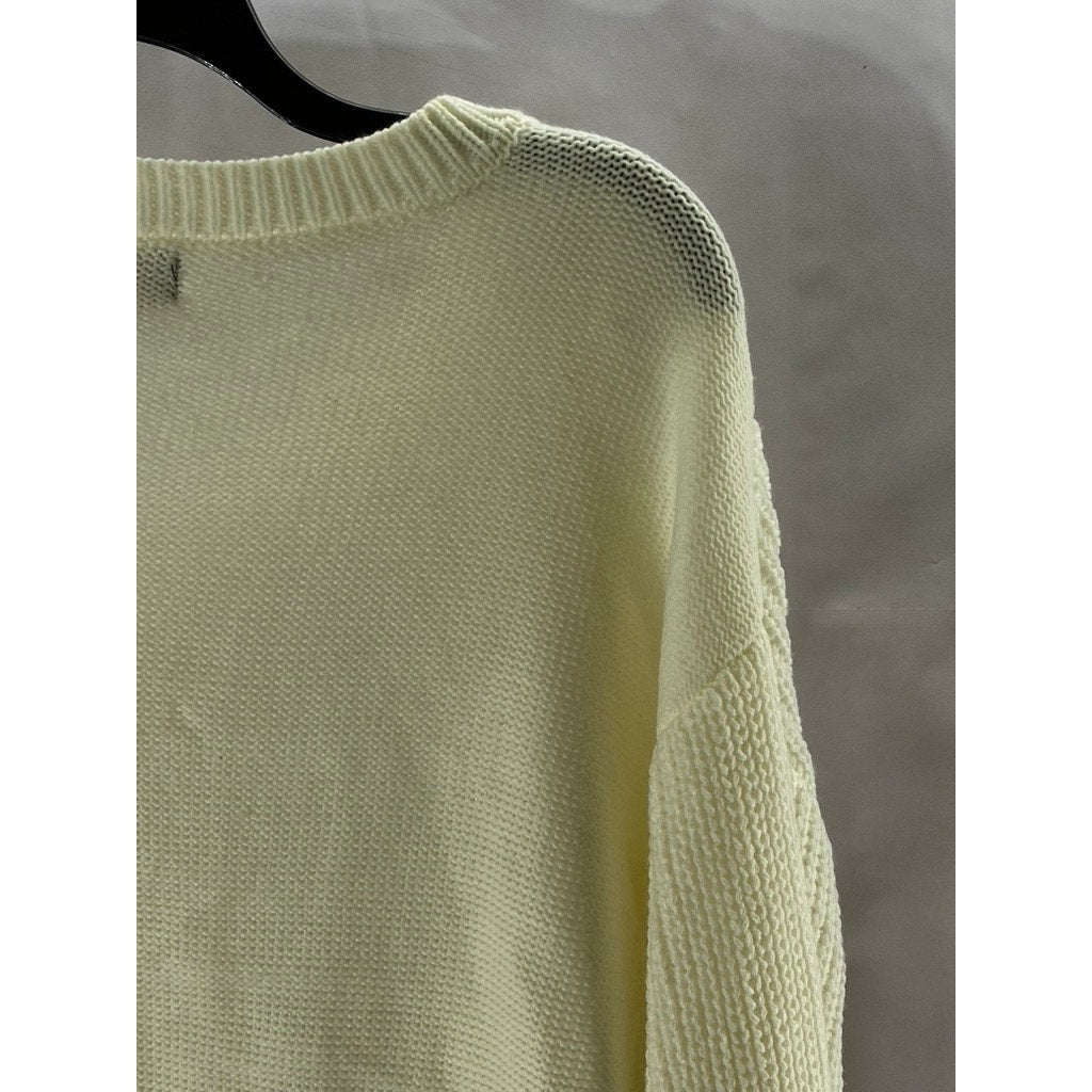 ALMOST FAMOUS Women’s Cream Cable Knit Crewneck Long Sleeve Sweater SZ L
