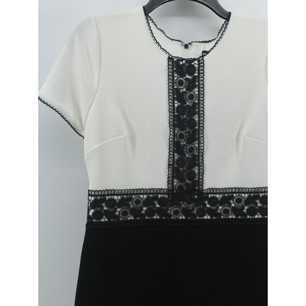 KARL LAGERFELD PARIS Women's Black-White Lace-Trim Color-Block Sheath Dress SZ 4