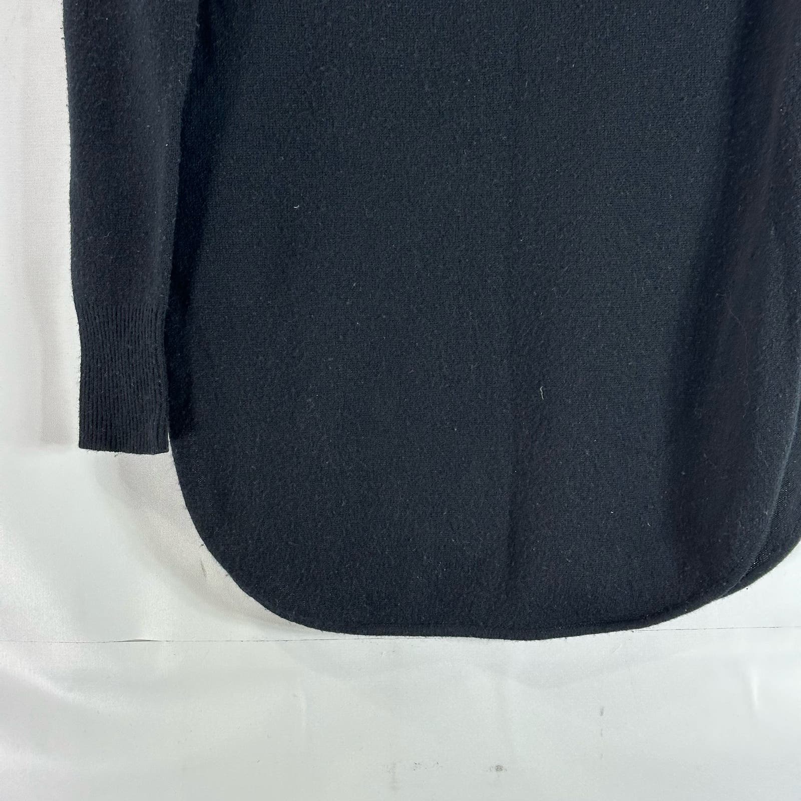 HALOGEN Women's Solid Black Wool/Cashmere Crewneck Round Split-Hem Sweater SZ2XS