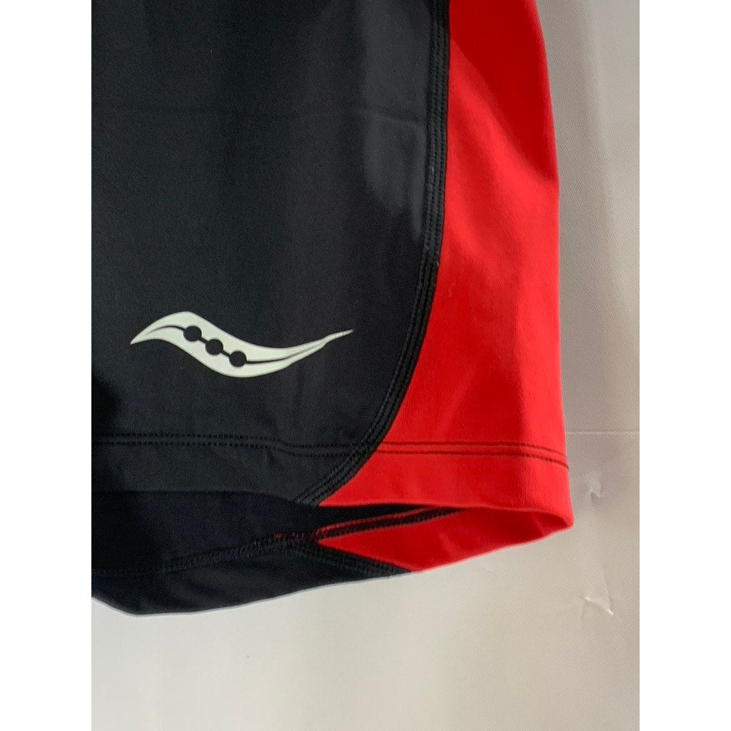 SAUCONY Women's Black/Red 3" Elastic Waist Pull-On Running Shorts SZ M