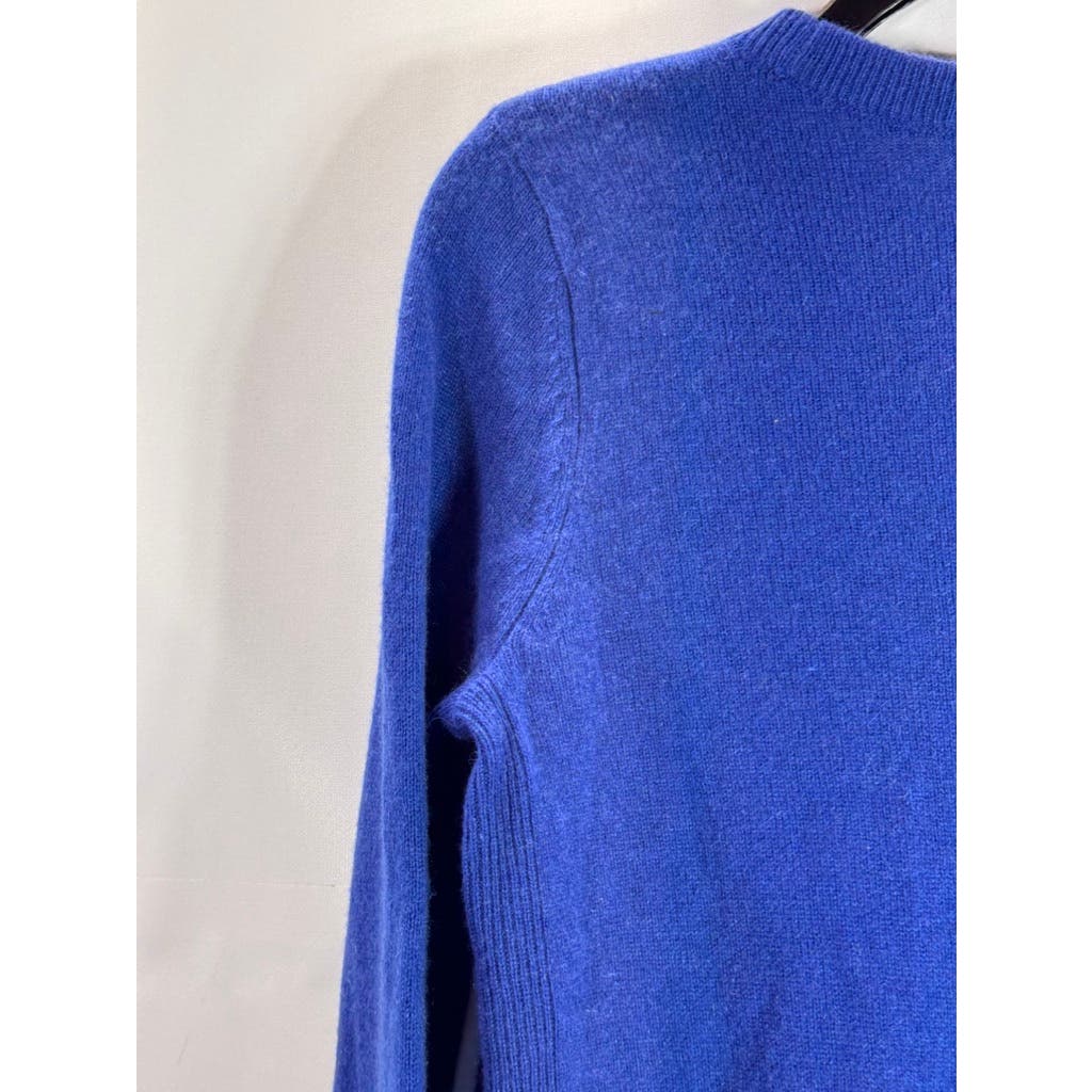 HALOGEN Women's Royal Blue Cashmere Crewneck Side-Slit Pullover Sweater SZ M