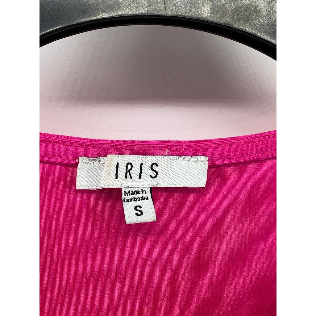 IRIS Women’s Fuchsia Scrunched Crewneck Sleeveless Drawstring Hem Mini Dress SZS