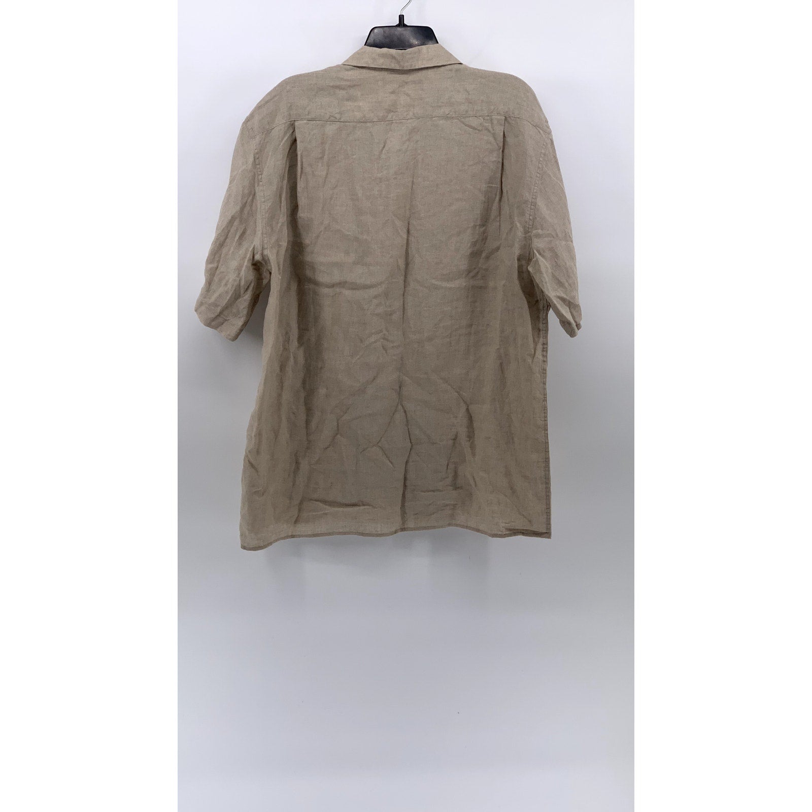 MUJI Men's Light Brown Linen Regular-Fit Button-Up Short Sleeve Shirt SZ L