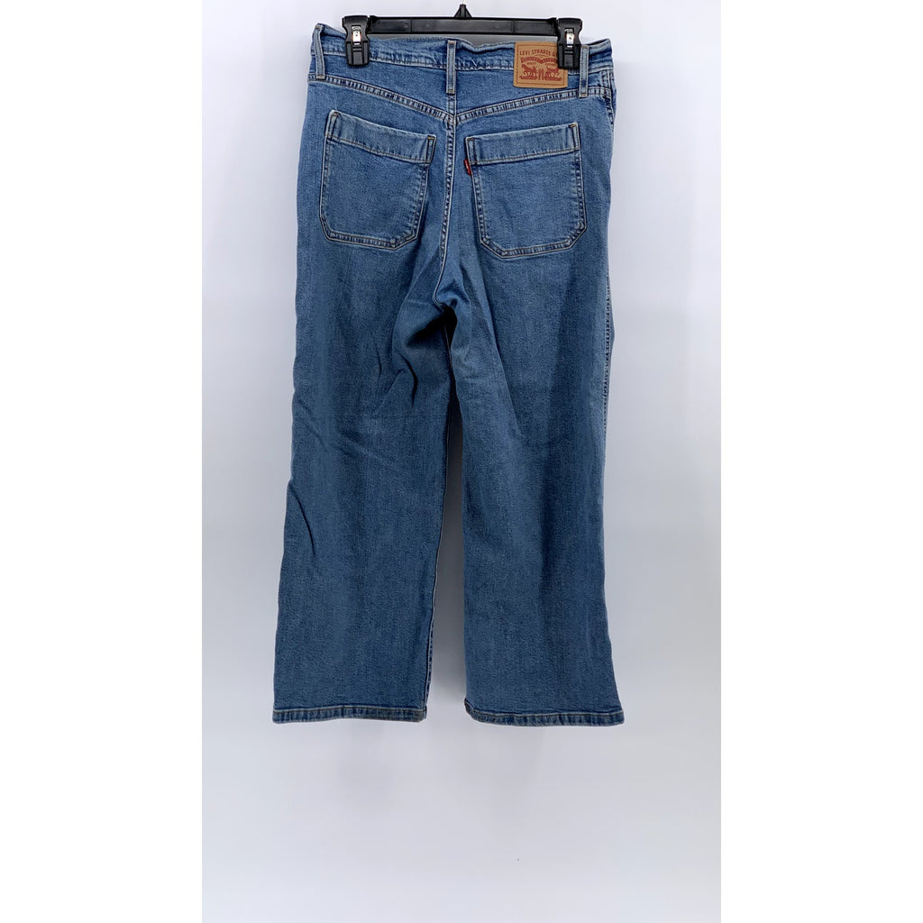 LEVI'S Women's Blue Denim Mile High Wide-Leg Button-Fly Cropped Jeans SZ 28