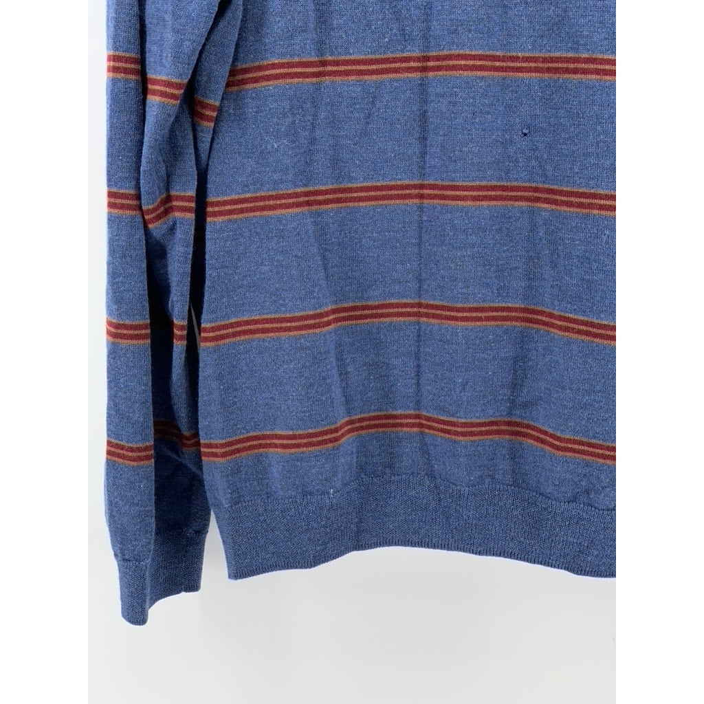 BROOKS BROTHERS 346 Men's Vintage Blue-Red Striped Merino Wool Sweater SZ XL