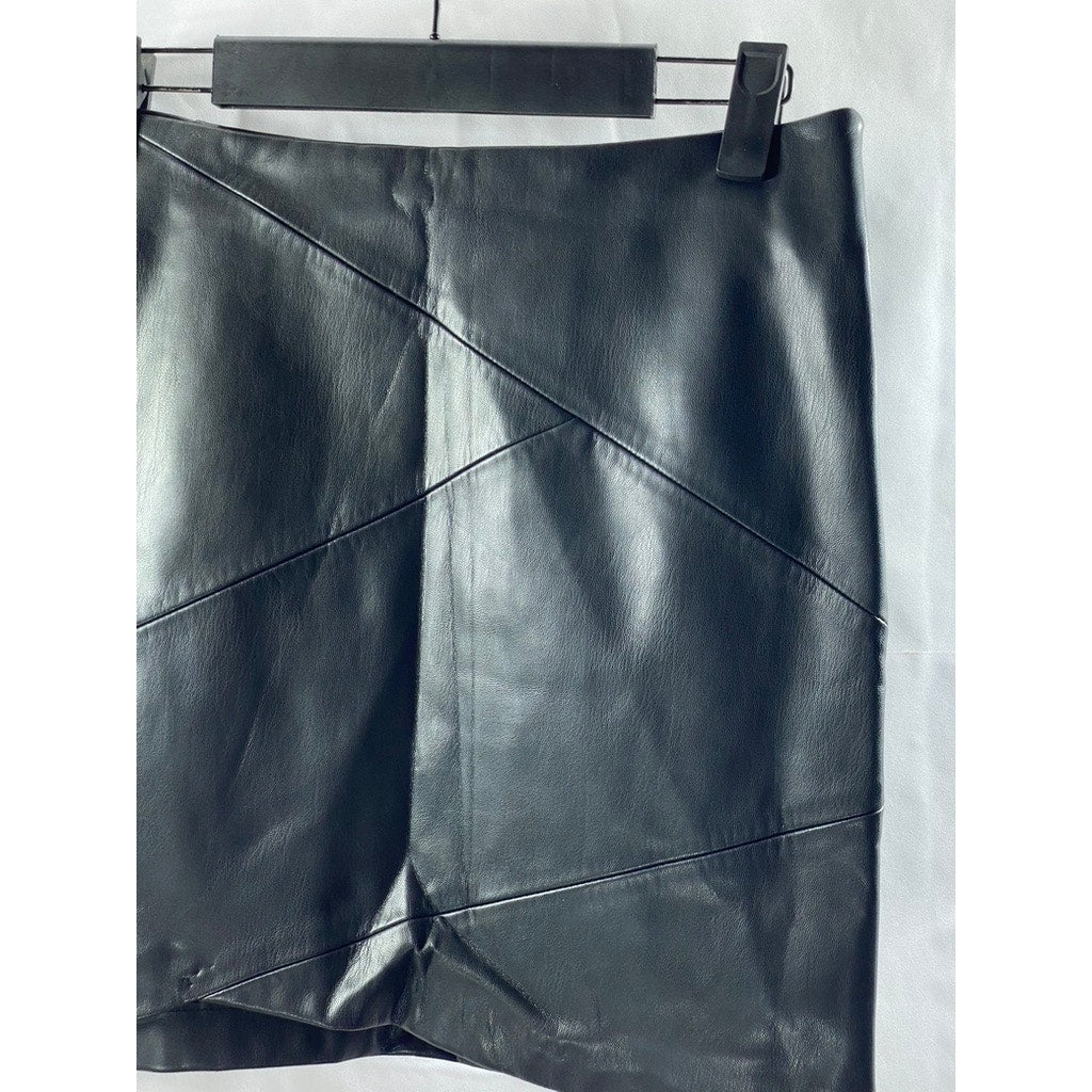 ZARA Women's Black Faux Leather Straight Mini Skirt SZ XS