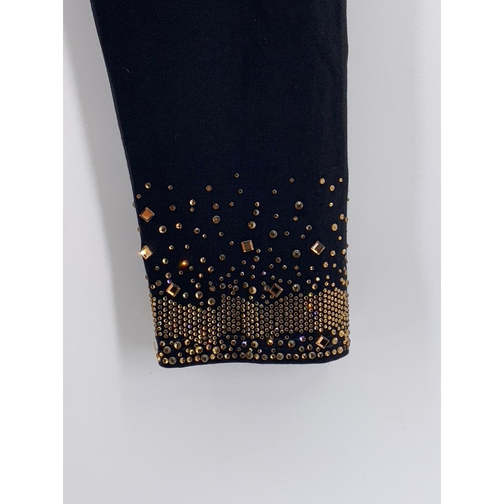 GARDY Women's Black-Gold Studded Hem Leggings SZ M