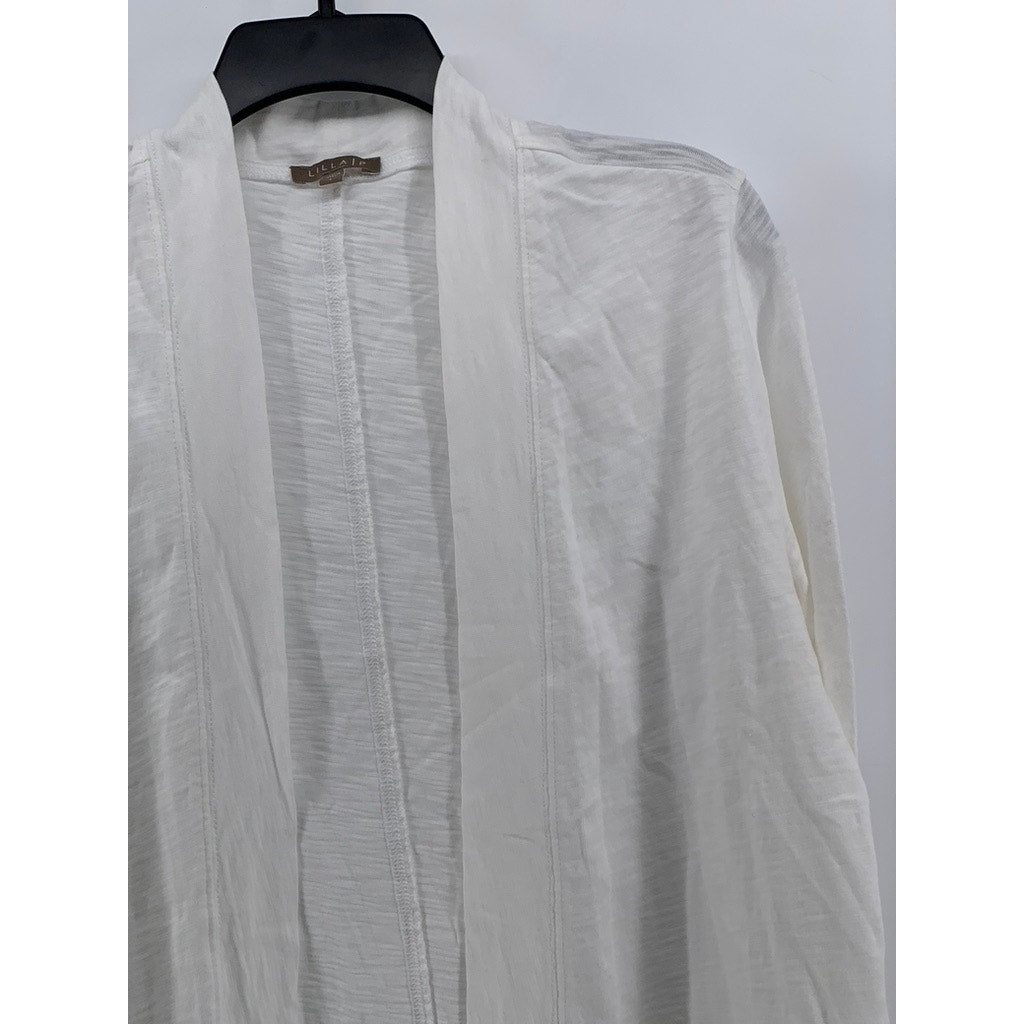 LILLA P Women's White Open Front Cotton Cardigan SZ L