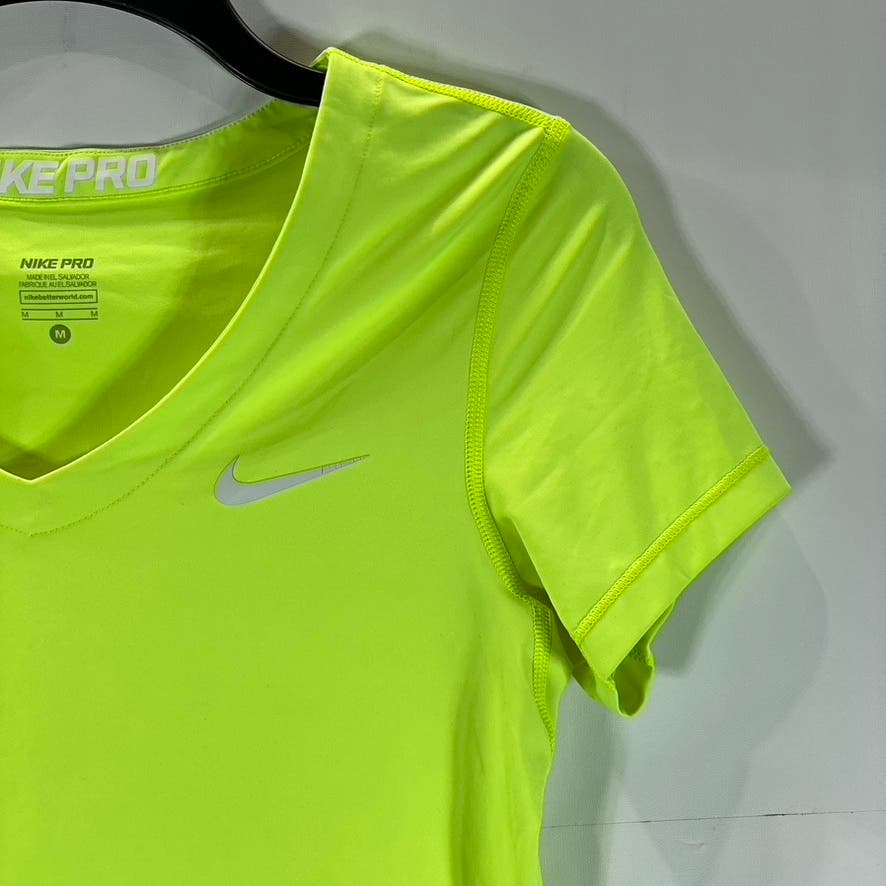 NIKE PRO Women’s Lime Green Active V-Neck Short Sleeve Top SZ M