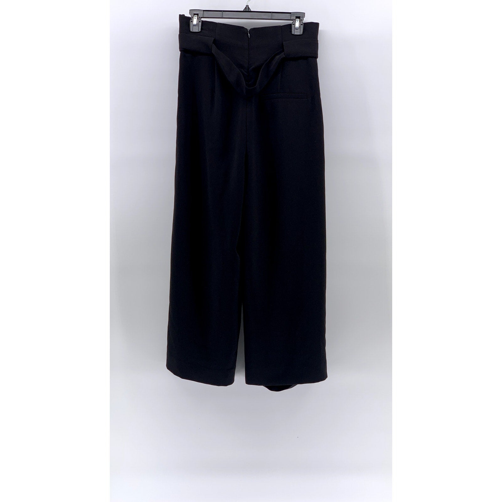 COS Women's Black Solid Ruffle High Rise Wide-Leg Relaxed-Fit Belted Pant SZ 6