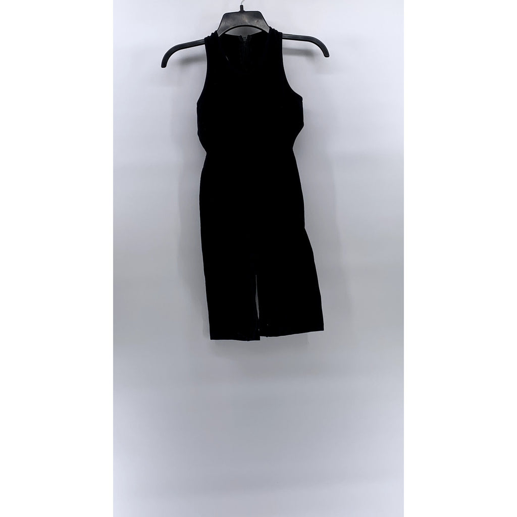 MADRAG Women's Black Ribbed Crewneck Cutout Sleeveless Romper SZ S/M