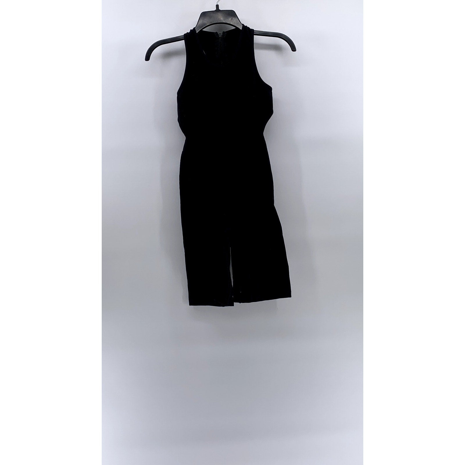 MADRAG Women's Black Ribbed Crewneck Cutout Sleeveless Romper SZ S/M