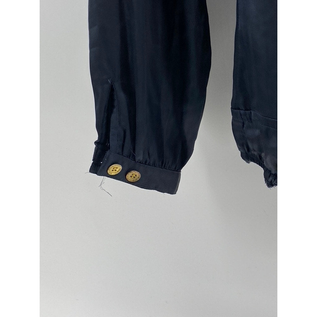 HONOR POEM REASON Women’s Navy-Gold Button-Up Long Sleeve Bodysuit SZ 38(US8)