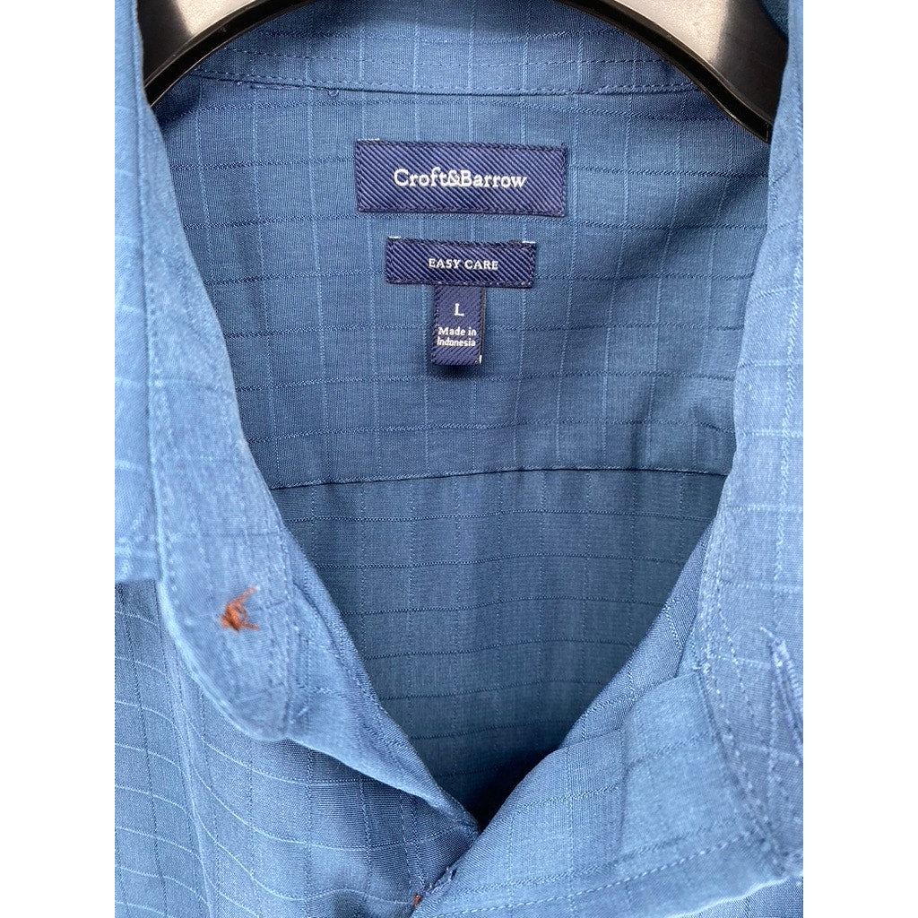 CROFT & BARROW Men's Blue Windowpane Button-Up Short Sleeve Shirt SZ L