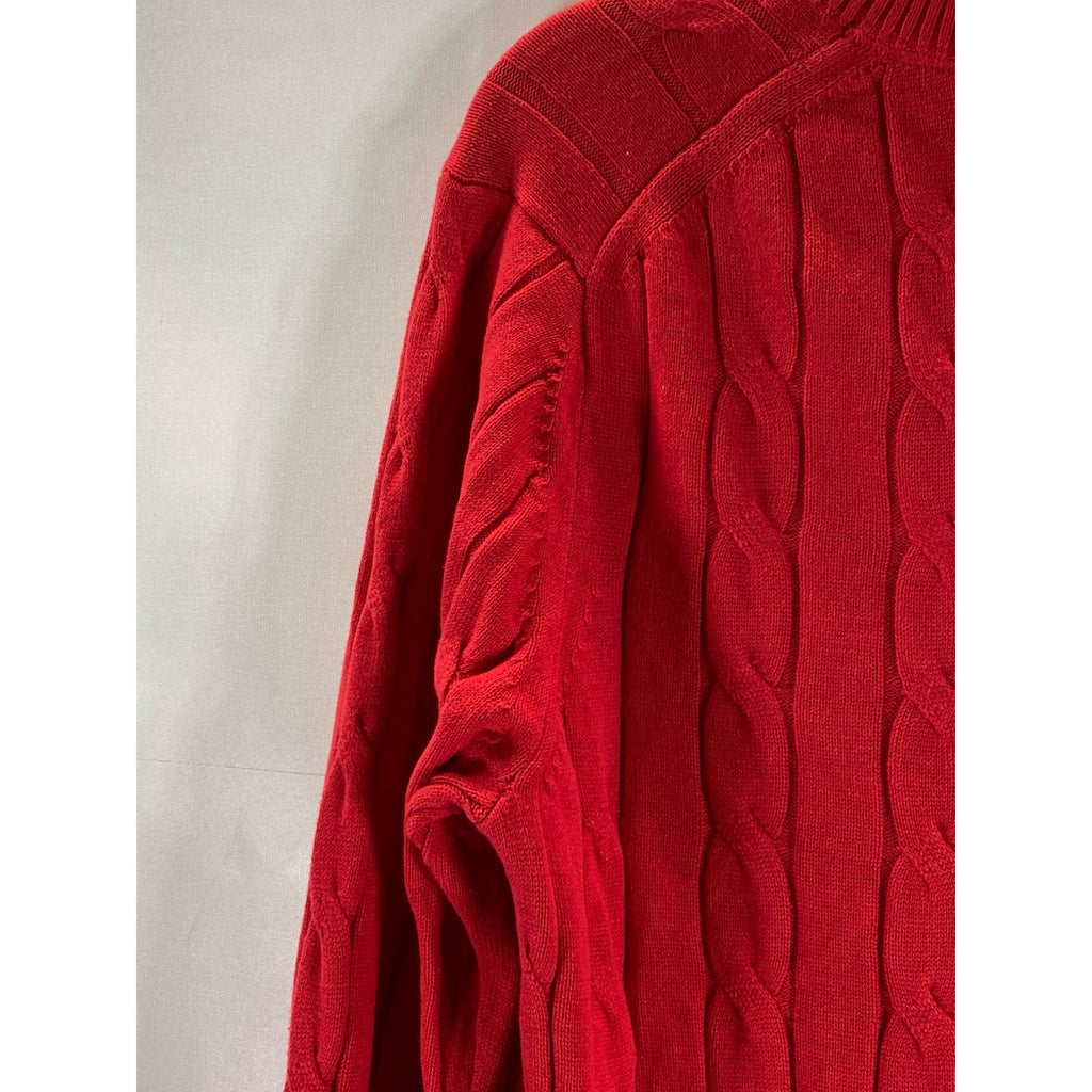 TOMMY HILFIGER Men's Red Cable-Knit Crewneck Flag Logo Pullover Sweater SZ M