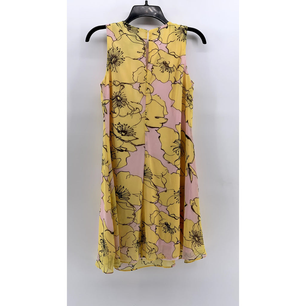 TAYLOR Women's Yellow-Pink Floral Sleeveless Chiffon Shift Mini Dress SZ 2