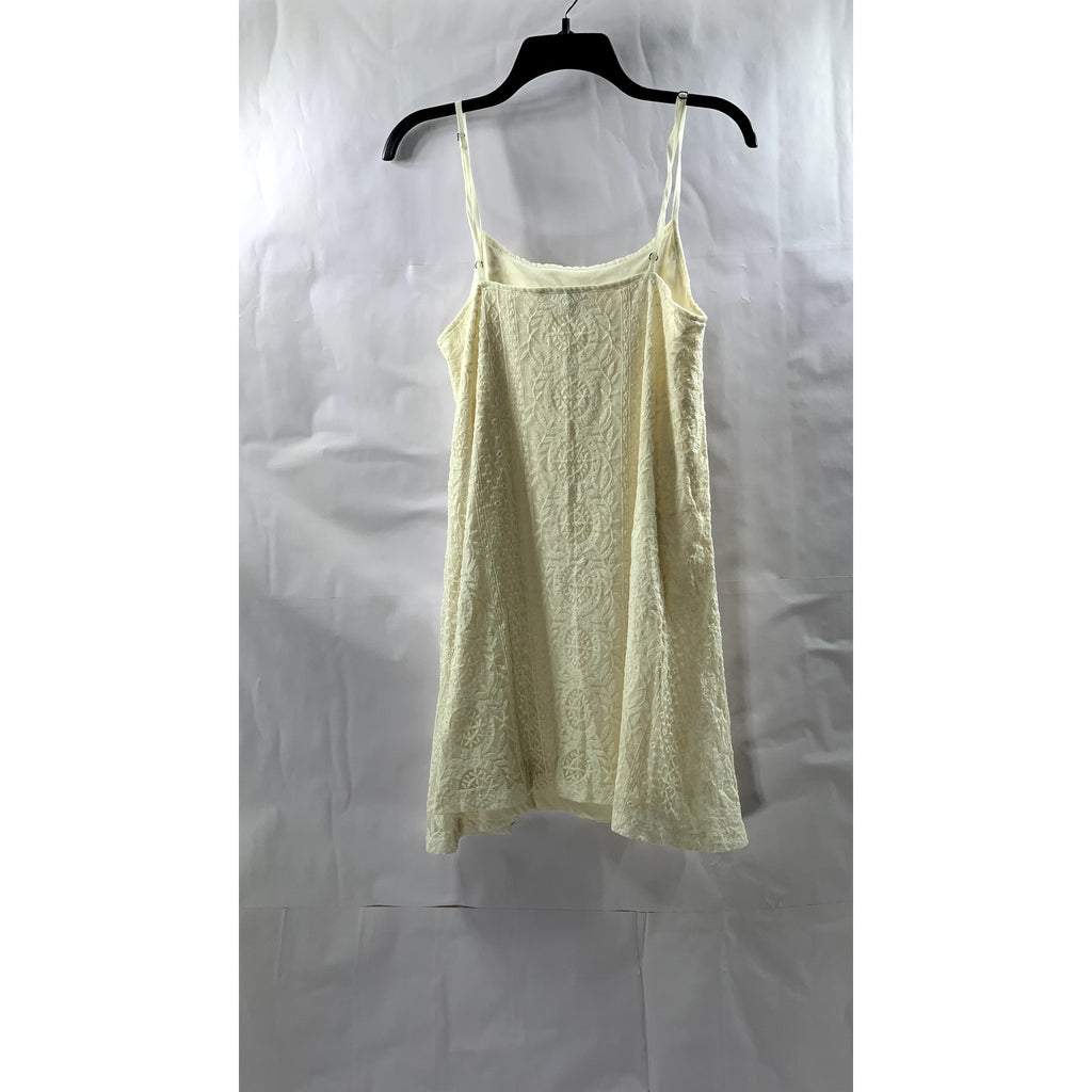 PULL& BEAR Women's Cream Lace Scoop-Neck Spaghetti Strap A-line Mini Dress SZ M