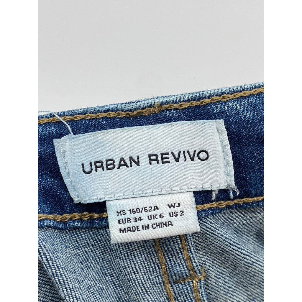 URBAN REVIVO Women's Medium Wash Blue Denim Chain Five-Pocket Jogger Jeans SZ 2