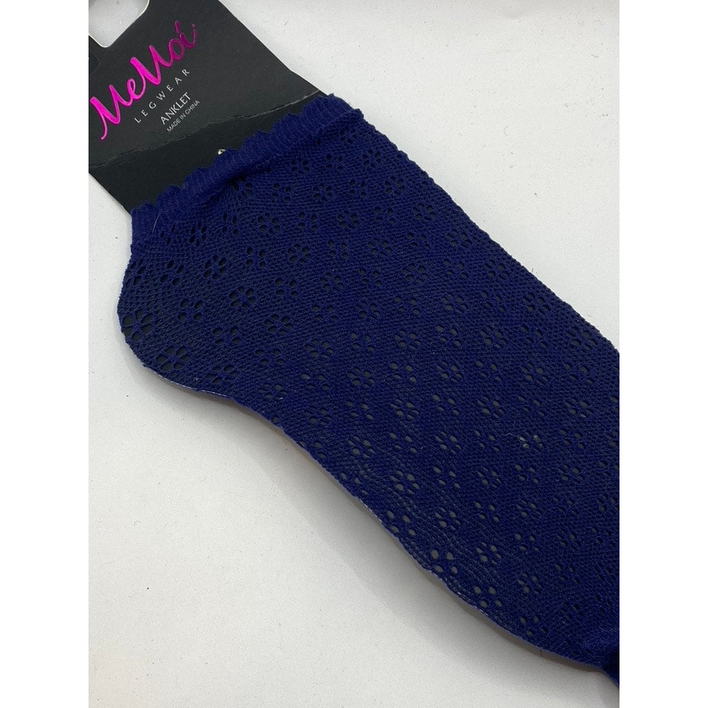 MEMOI Women's Floral Patriotic Navy Blue Lace Ruffle-Trim Ankle Socks SZ OS