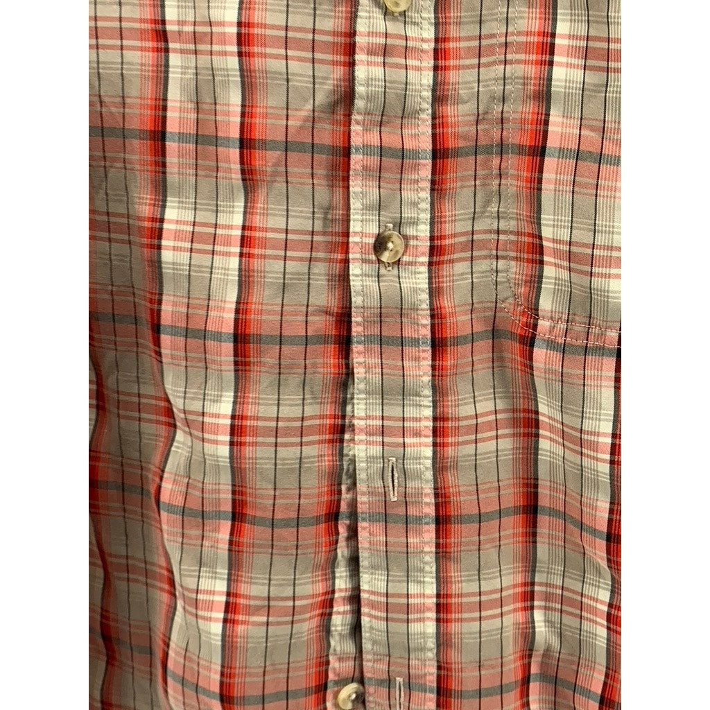 THE NORTH FACE Men's Orange Plaid Button-Up Short Sleeve Regular-Fit Shirt SZ XL