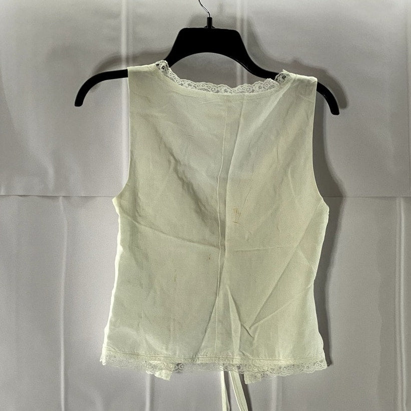 COMMENSE Women's White Fly Away Tied Lace-Trim V-Neck Sleeveless Tank top SZ S