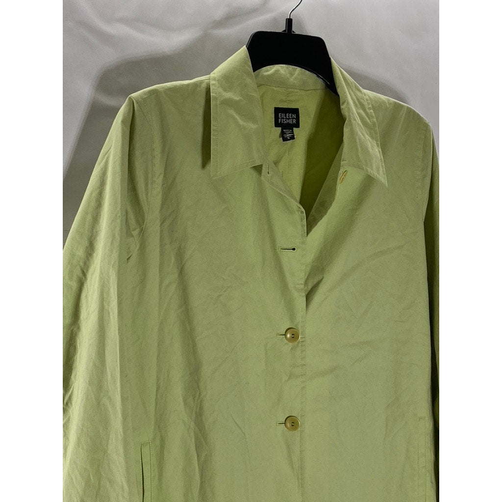 EILEEN FISHER Women's Lime Green Button-Up Lightweight Trench Coat SZ S