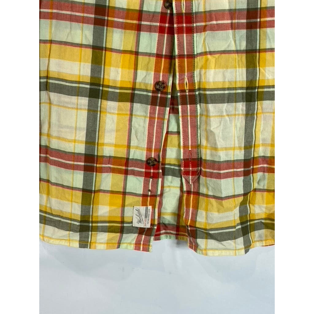 WOOLRICH Men's Yellow/Red Plaid Modern Short Sleeve Button-Up Shirt SZ XL