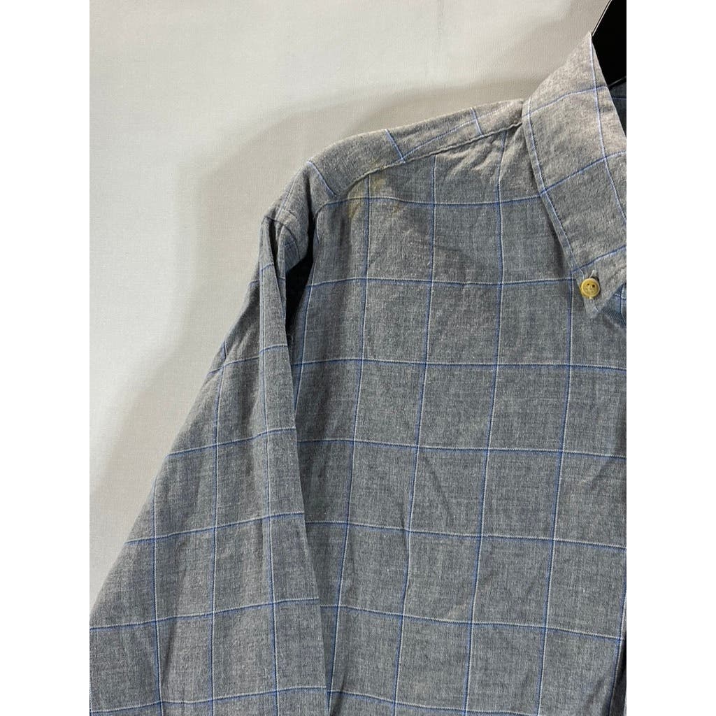 J.CREW Men's Gray Windowpane Slim-Fit Button-Down Long Sleeve Shirt SZ M