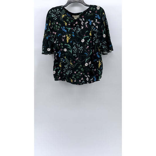 ANNA GLOVER X H&M Women's Black Floral Print Crewneck Short Sleeve Top SZ 4