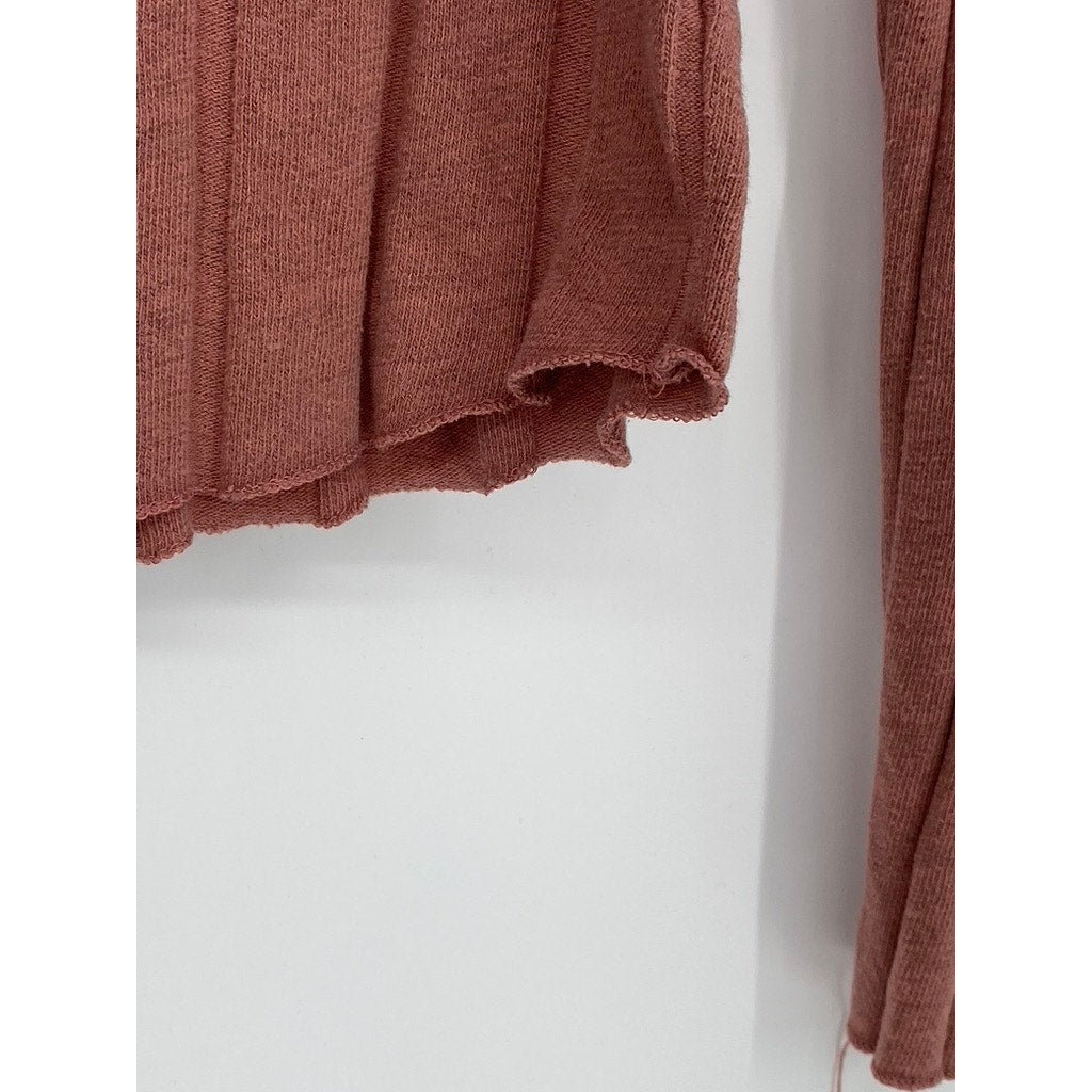 FOREVER 21 Women’s Rust Pink Wide Rib Straight-Neck Long Sleeve Crop Top SZ L